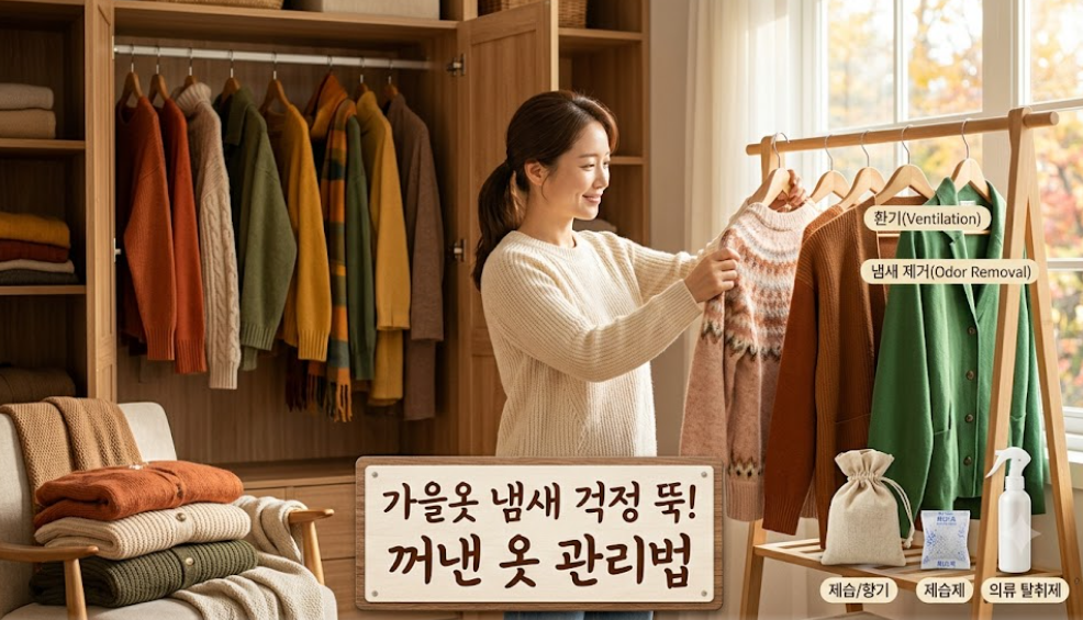 가을옷 냄새 제거방법을 위한 니트와 가디건 환기