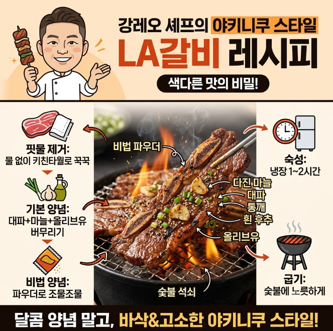 강레오 셰프 LA갈비 레시피, 야키니쿠 스타일로 굽는 법