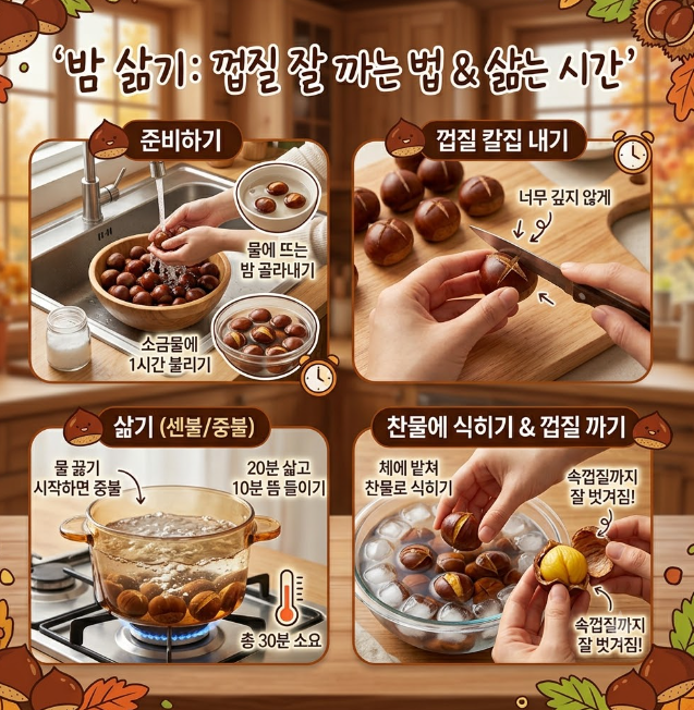 밤 삶기, 껍질 잘 까지는 법부터 삶는 시간까지