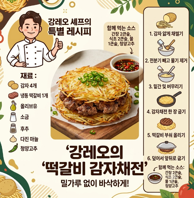 강레오 감자전 레시피, 밀가루 없이 떡갈비 넣어 바삭하게 만드는 법