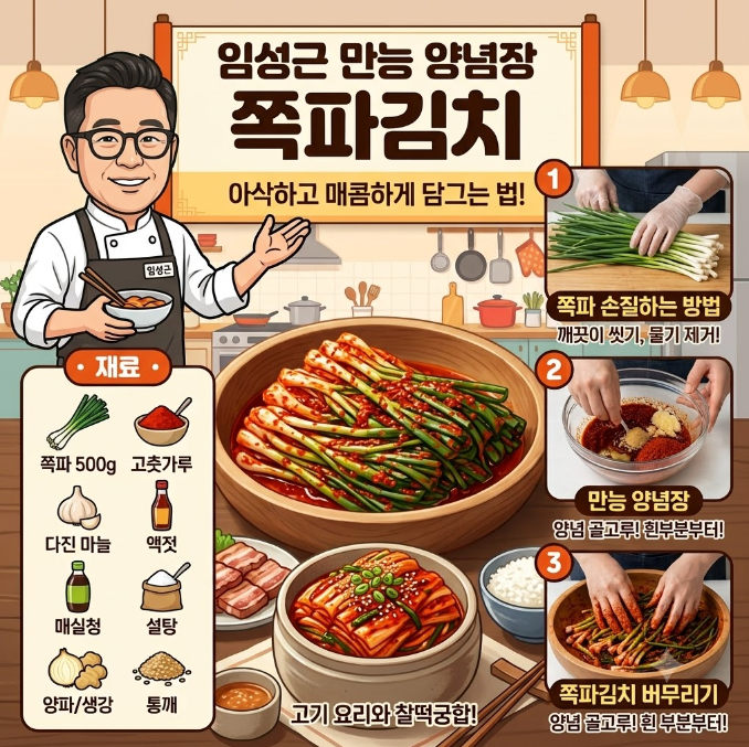 임성근 쪽파김치 레시피, 절이지 않고 만능 양념장으로 간단하게