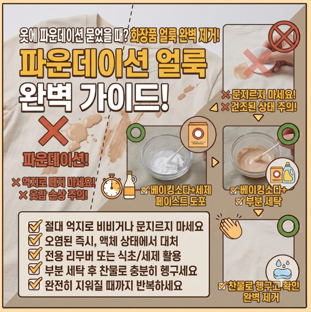 옷에 파운데이션 묻었을 때 어떻게 지울까? 화장품 얼룩 제거 방법