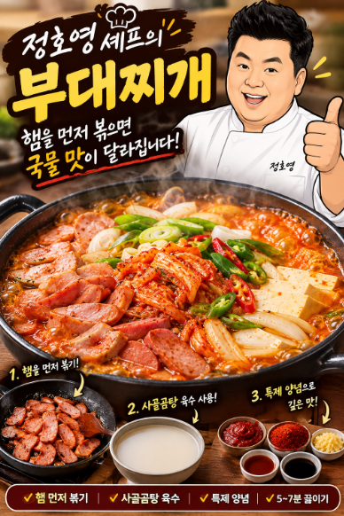 정호영 부대찌개 레시피, 햄을 먼저 볶으면 국물 맛이 달라집니다