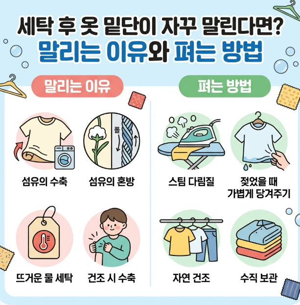 세탁 후 옷 밑단이 자꾸 말린다면? 말리는 이유와 펴는 방법